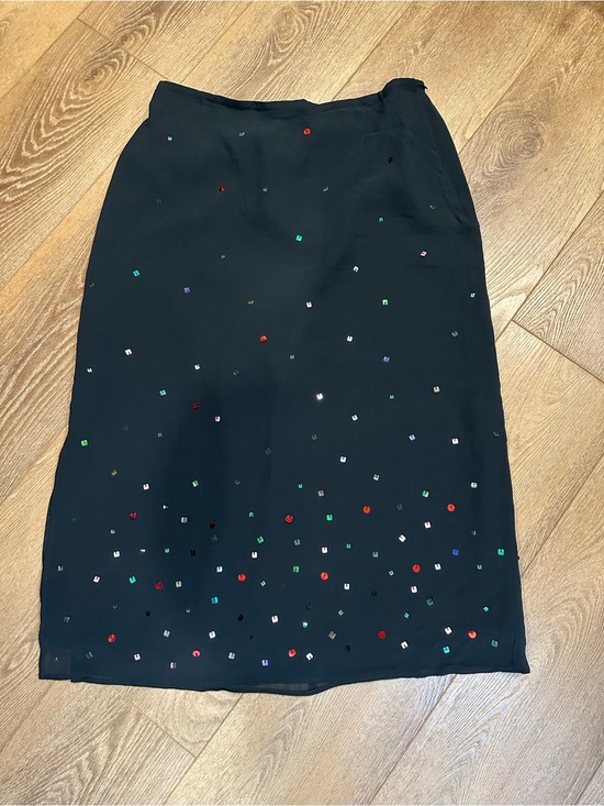SilkLand Dresses & Skirts - SilkLand Black 100% silk Maxi Skirt with Multicolored Sequin Accents 2X